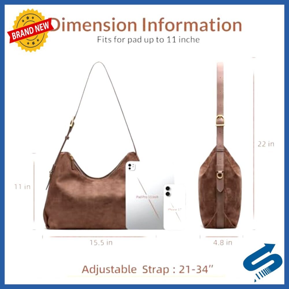 Suede Hobo Bag with Adjustable Strap, 5 Pockets, Casual Tote Purse - Picture 5 of 7